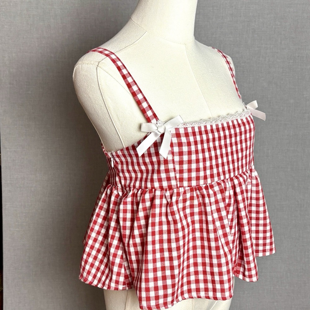 Red And White Gingham Babydoll Top Crop Top Size Medium Cotton Summer Coquette